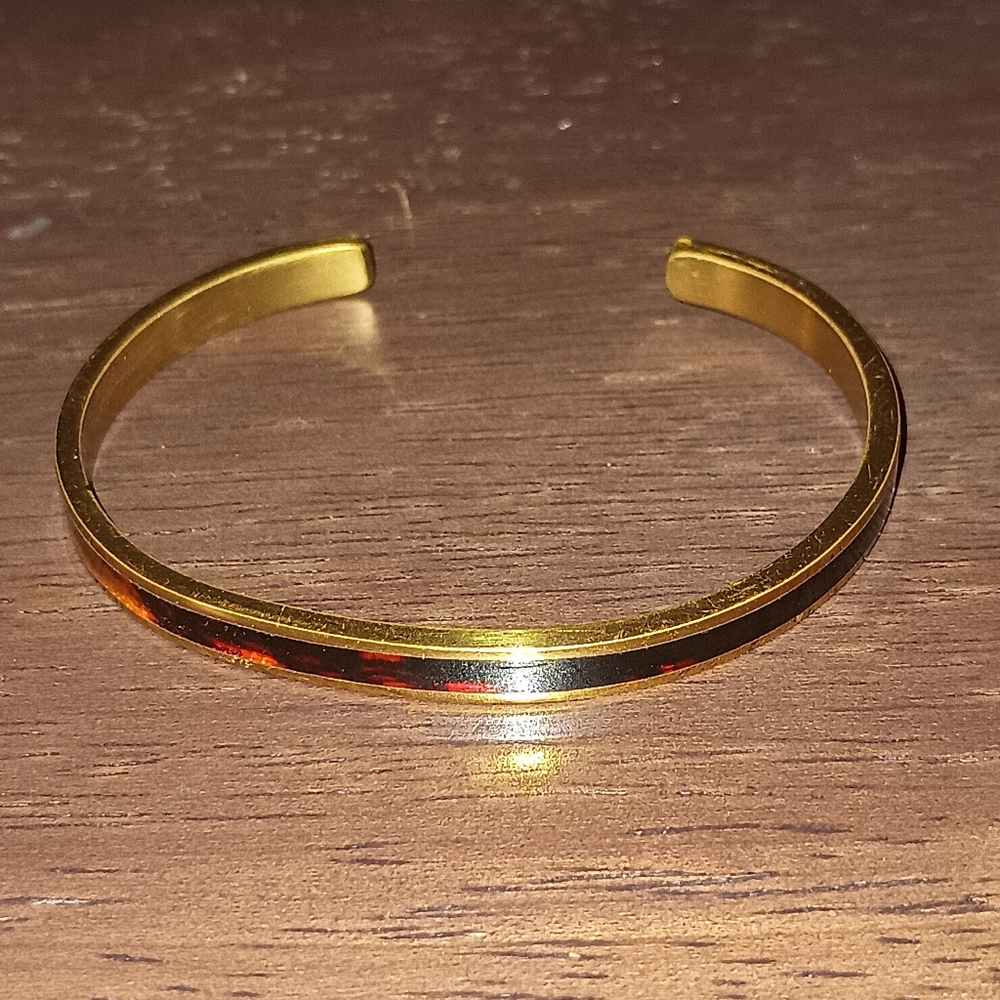 Sergio Lub vintage signed brass faux tortoise shell inlay gold cuff bracelet